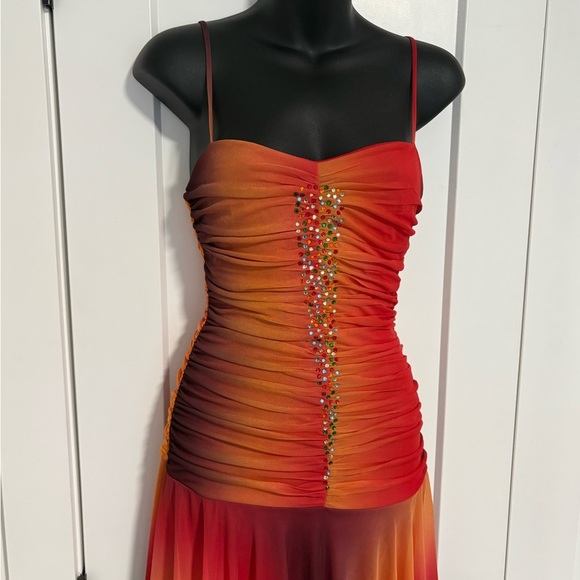 Y2k Elegant Sunset Ombre Midi Prom Dress With Sweetheart Neckline Size Medium - Picture 2 of 16